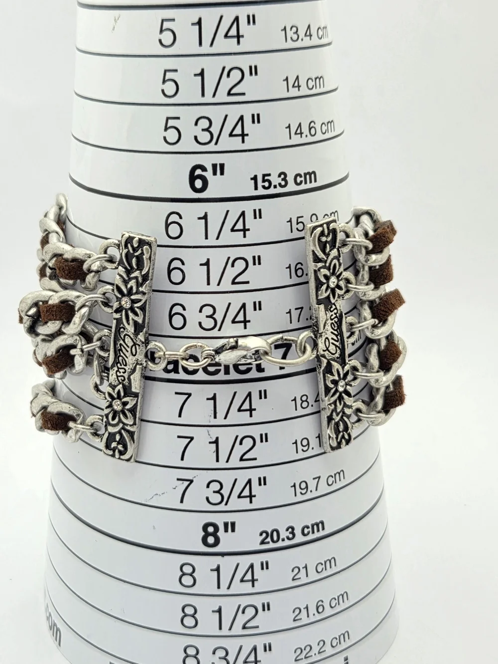 ​GUESS Silver Tone Multi Strand Wide Chain & Brown Suede Cuff Bracelet